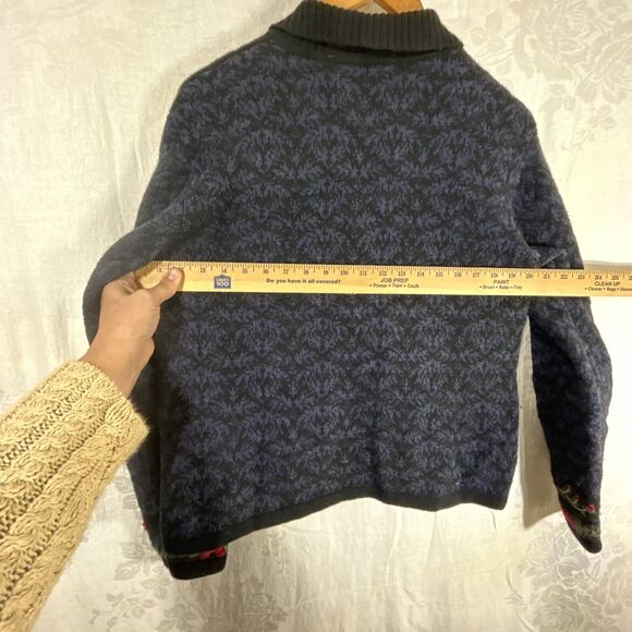 Vintage Cardigan Sweater Large Black Lambswool Silk Floral Embroidered 3D Talbot - Picture 15 of 16